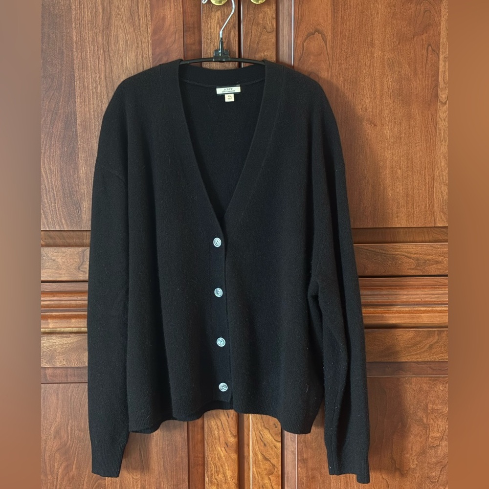 JCrew Cashmere Black Button-Up Cardigan XL